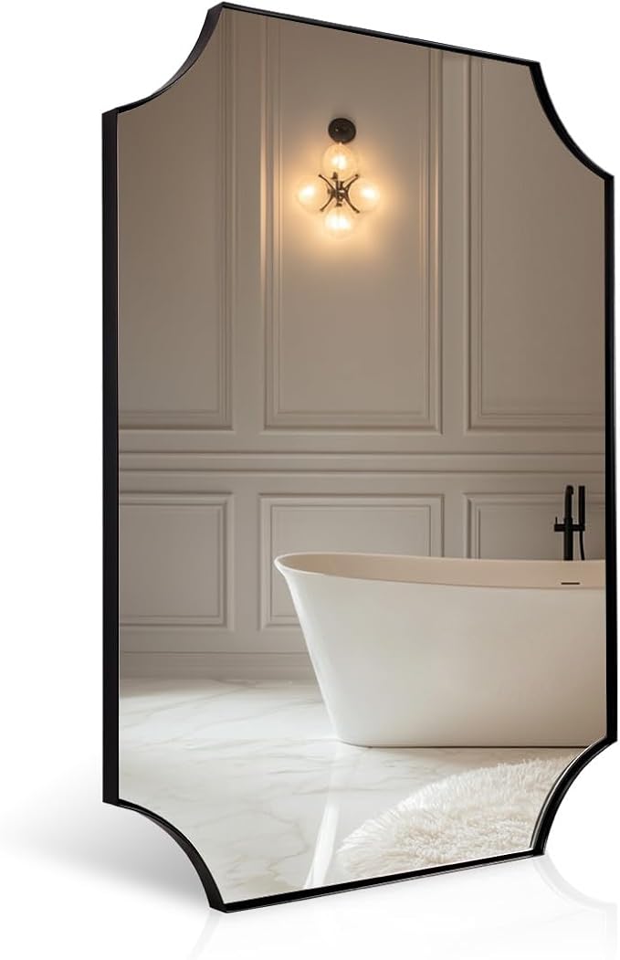 ANDY STAR 24x36 Matte Black Scalloped Wall Mirror
