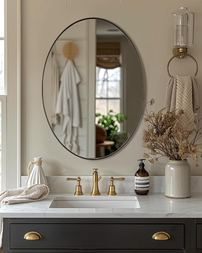 ANDY STAR 24x32 Inch Brushed Bronze Oval Bathroom Mirror